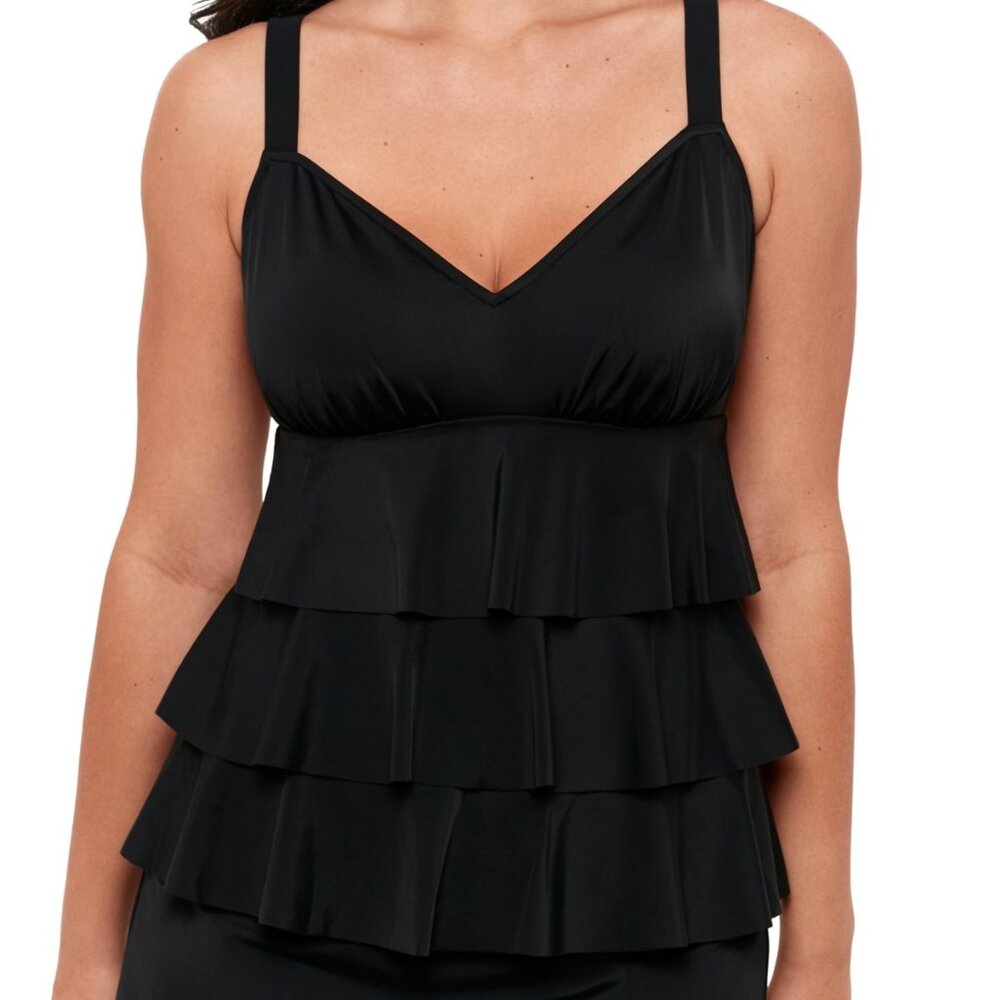 Swim Solutions Black Swan Tiered-Ruffle Tankini Top